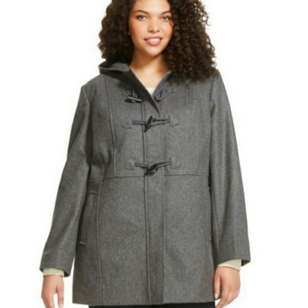 Ava & Viv Women’s Gray Wool Blend Hooded Lined Dress Coat Size 1X EC